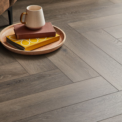 Kronotex Grasmere Herringbone 8mm Laminate Flooring - Dark Oak