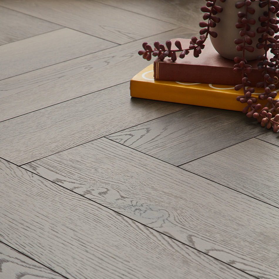 Kronotex Grasmere Herringbone 8mm Laminate Flooring - Dark Oak