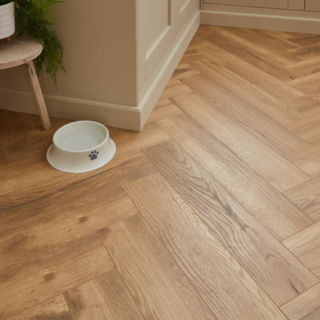 Kronotex Grasmere Herringbone 8mm Laminate Flooring - Bright Natural Oak