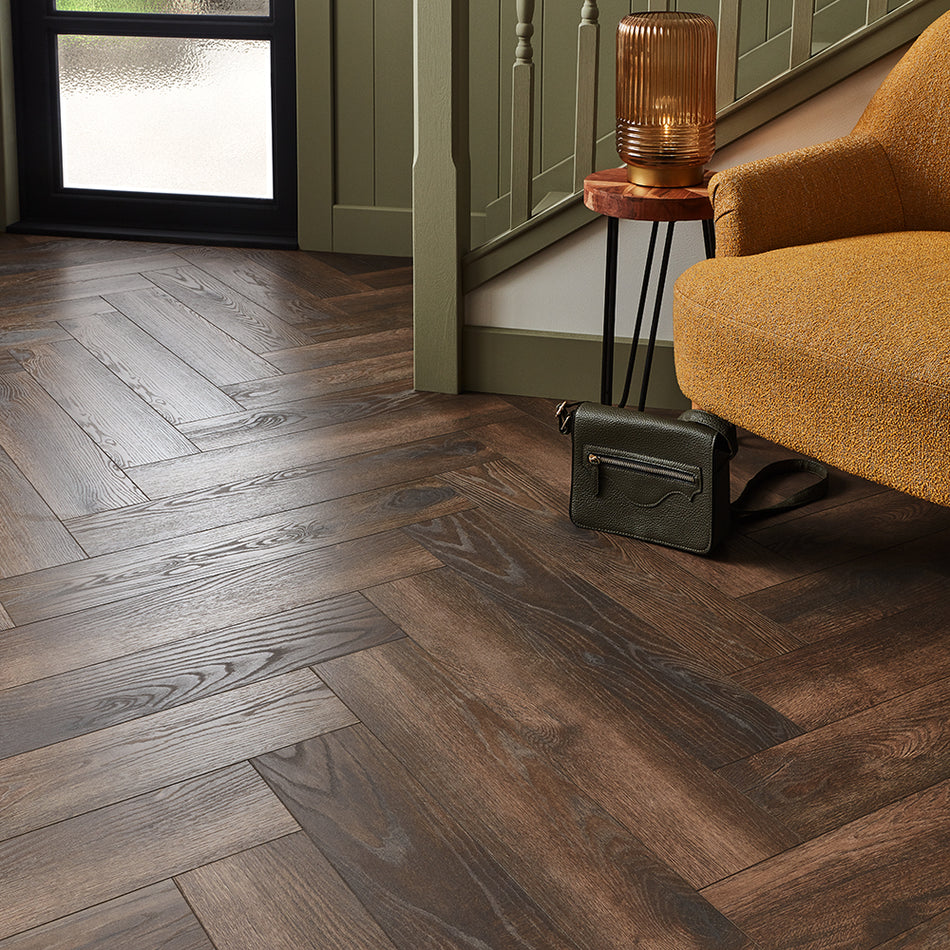 Kronotex Grasmere Herringbone 8mm Laminate Flooring - Espresso Oak
