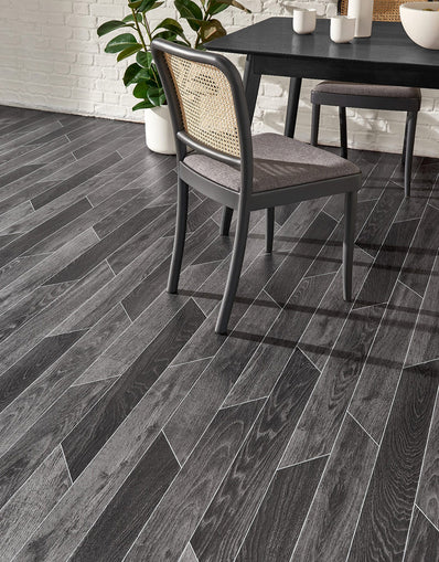 Gable 2.3m Cushioned Roll Vinyl Flooring - Espresso Staggered Oak