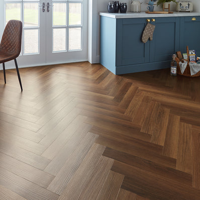 Rannerdale LVT Herringbone Flooring - Cherokee Oak