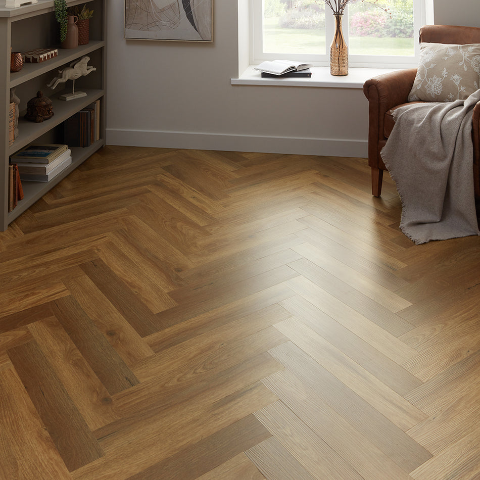 Rannerdale LVT Herringbone Flooring - English Oak