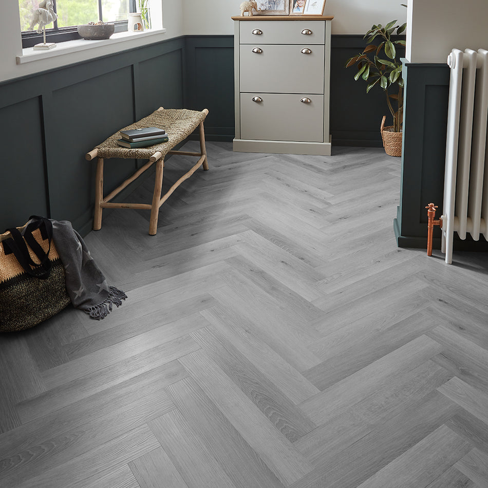Rannerdale LVT Herringbone Flooring - Havana Grey Oak