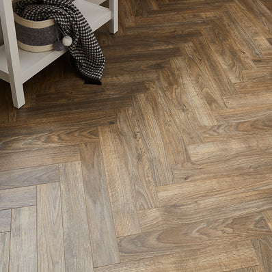 Berry Alloc Thirlmere Herringbone 8mm Laminate Flooring - Dark Oak