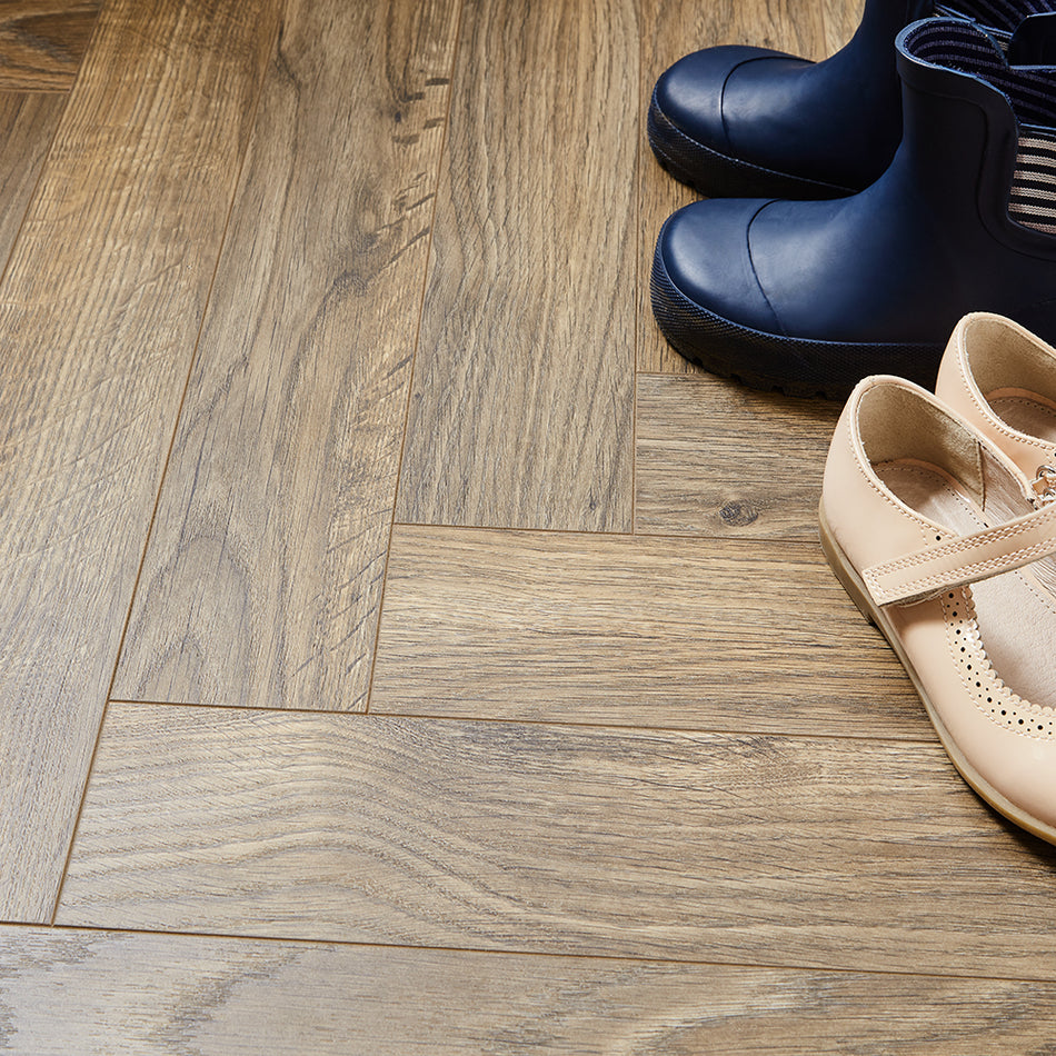 Berry Alloc Thirlmere Herringbone 8mm Laminate Flooring - Dark Oak