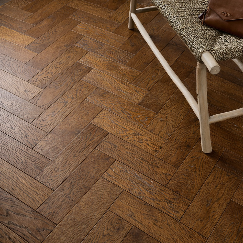 Kallavesi Herringbone 12mm Engineered Wood Flooring - Authentic Dark Oak