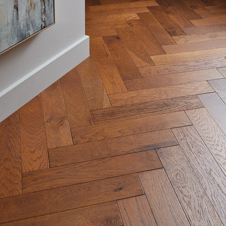 Nordic Herringbone 12mm Engineered Wood Flooring - Brushed Smoked Stained Lacquer