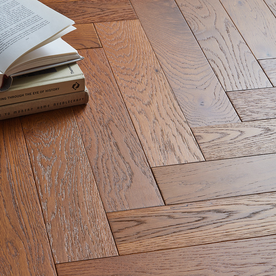 Nodic Herringbone 12mm Engineered Wood Flooring - Brushed Smoked Stained Lacquer