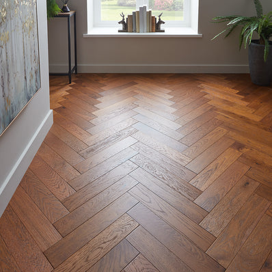 Nordic Herringbone 12mm Engineered Wood Flooring - Brushed Smoked Stained Lacquer