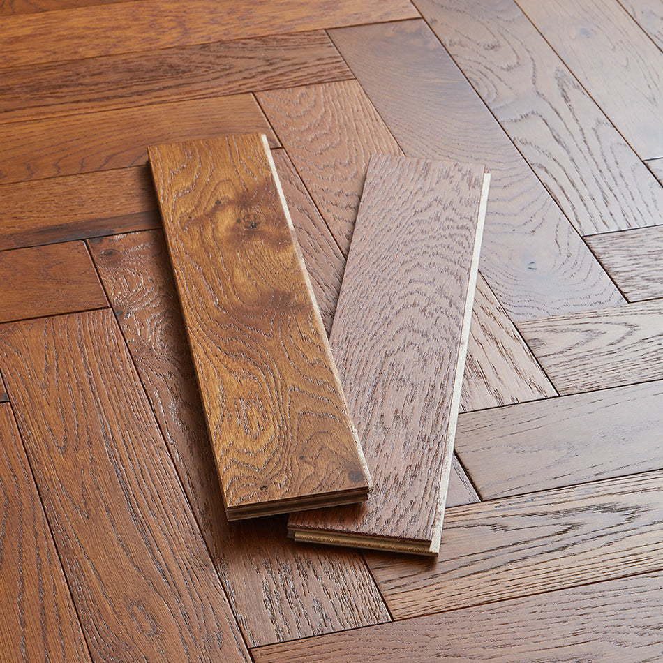 Nodic Herringbone 12mm Engineered Wood Flooring - Brushed Smoked Stained Lacquer