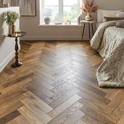 Nordic Herringbone 12mm Engineered Wood Flooring - Brushed Smoked Lacquer