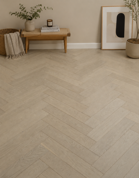 Elterwater Select 14mm Engineered Wood Herringbone Flooring - Chantilly Lace Oak