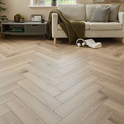 Kronotex Grasmere Herringbone 8mm Laminate Flooring - Natural Home Oak
