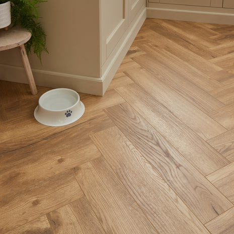 Kronotex Grasmere Herringbone 8mm Laminate Flooring - Bright Natural Oak