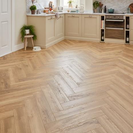 Kronotex Grasmere Herringbone 8mm Laminate Flooring - Bright Natural Oak-SAMPLE