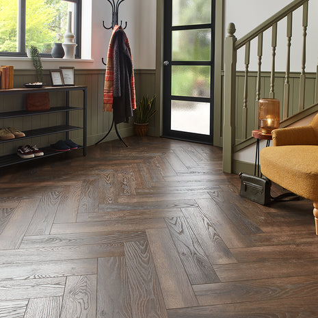 Kronotex Grasmere Herringbone 8mm Laminate Flooring - Espresso Oak-SAMPLE