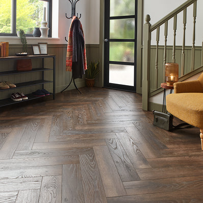 Kronotex Grasmere Herringbone 8mm Laminate Flooring - Espresso Oak