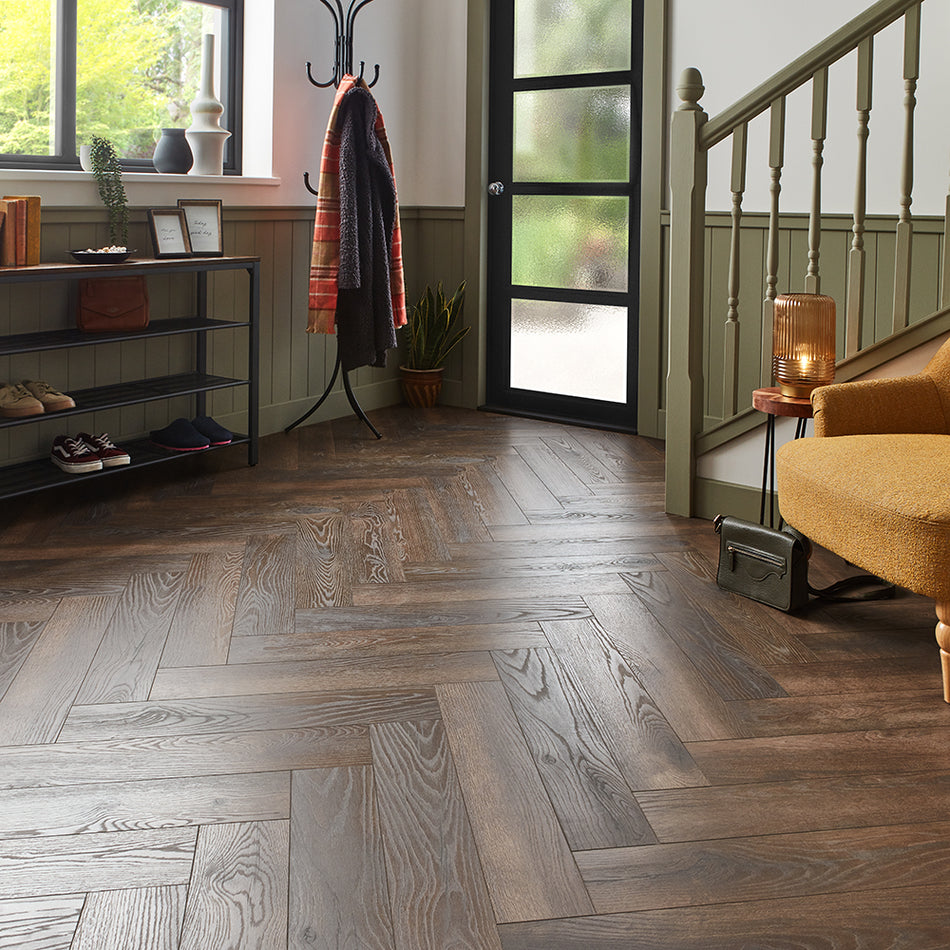 Kronotex Grasmere Herringbone 8mm Laminate Flooring - Espresso Oak