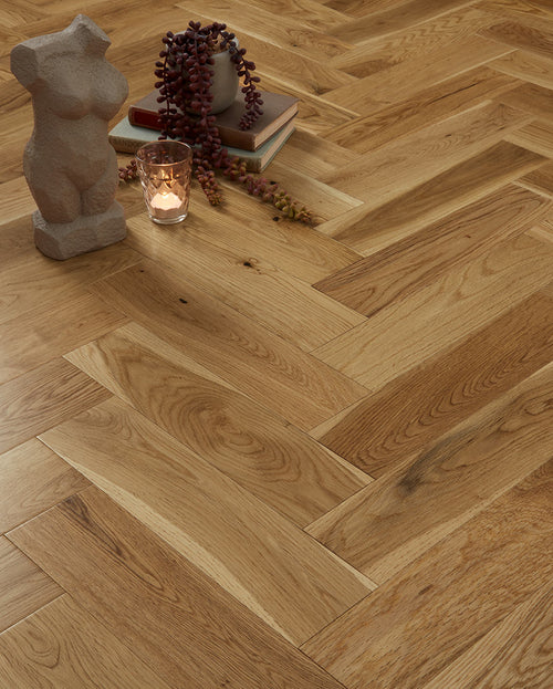 20mm Lacquered Herringbone Engineered Wood Flooring - Honey Oak