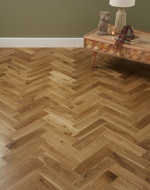 20mm Lacquered Herringbone Engineered Wood Flooring - Honey Oak
