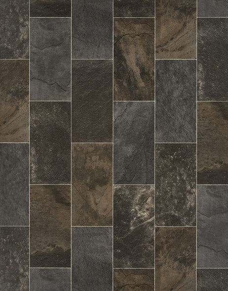 Gable 2.3m Cushioned Roll Vinyl Flooring  - Dark Cobble Tile