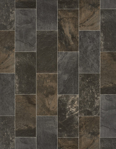 Gable 2.3m Cushioned Roll Vinyl Flooring  - Dark Cobble Tile