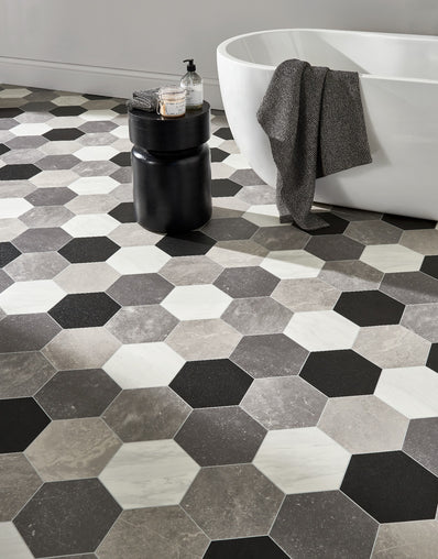 Gable 2.3m Cushioned Roll Vinyl Flooring  - Mood Hex Tile