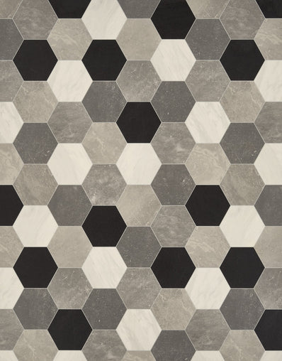 Gable 2.3m Cushioned Roll Vinyl Flooring  - Mood Hex Tile