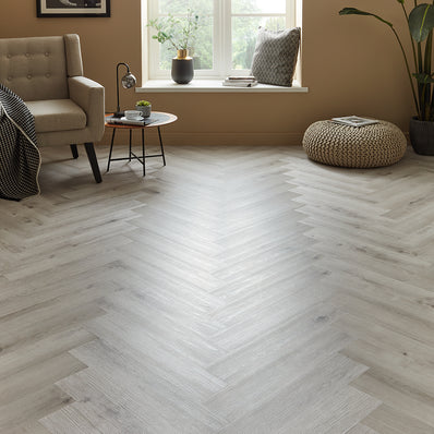 Scafell 5.2mm SPC Herringbone Flooring - Pewter Light Oak