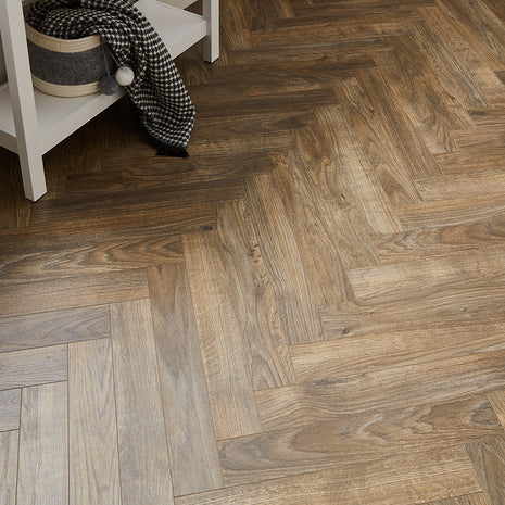 Berry Alloc Thirlmere Herringbone 8mm Laminate Flooring - Dark Oak
