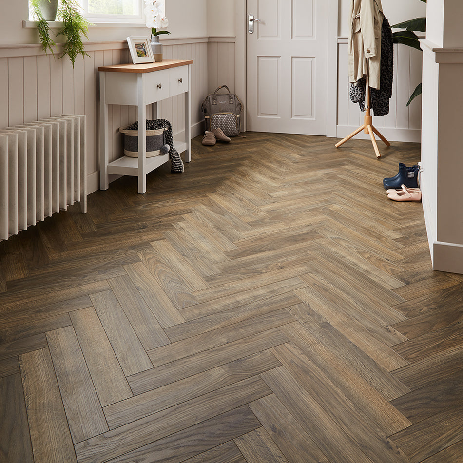 Berry Alloc Thirlmere Herringbone 8mm Laminate Flooring - Dark Oak-SAMPLE