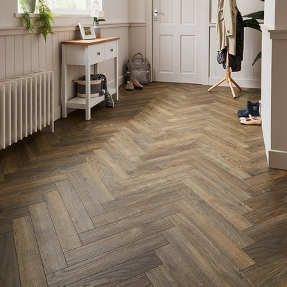 Berry Alloc Thirlmere Herringbone 8mm Laminate Flooring - Dark Oak
