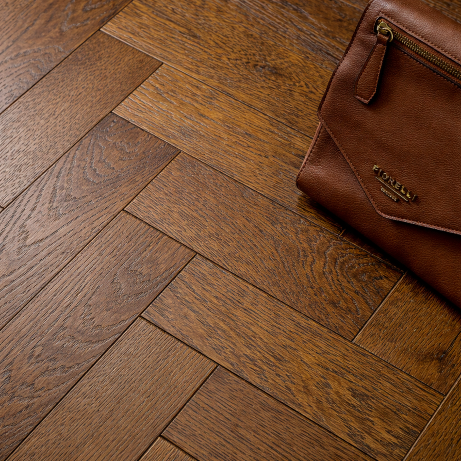Kallavesi Herringbone 12mm Engineered Wood Flooring - Authentic Dark Oak
