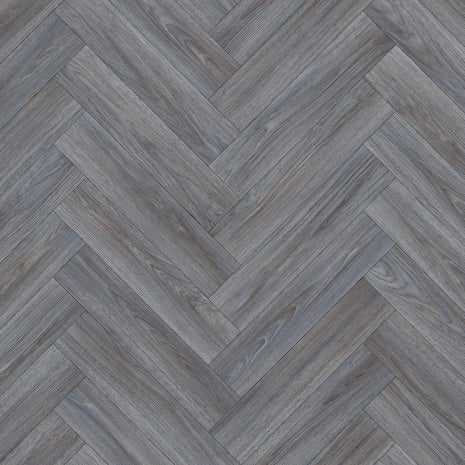 Bowfell 2mm Felt Back Roll Vinyl Flooring - Charcoal Grey Herringbone