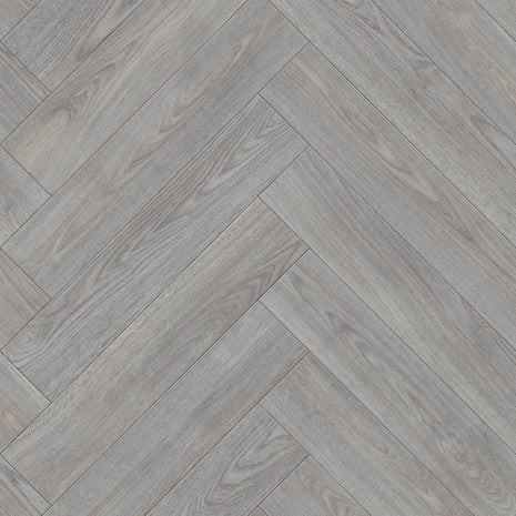 Bowfell 2mm Felt Back Roll Vinyl Flooring - Light Grey Herringbone