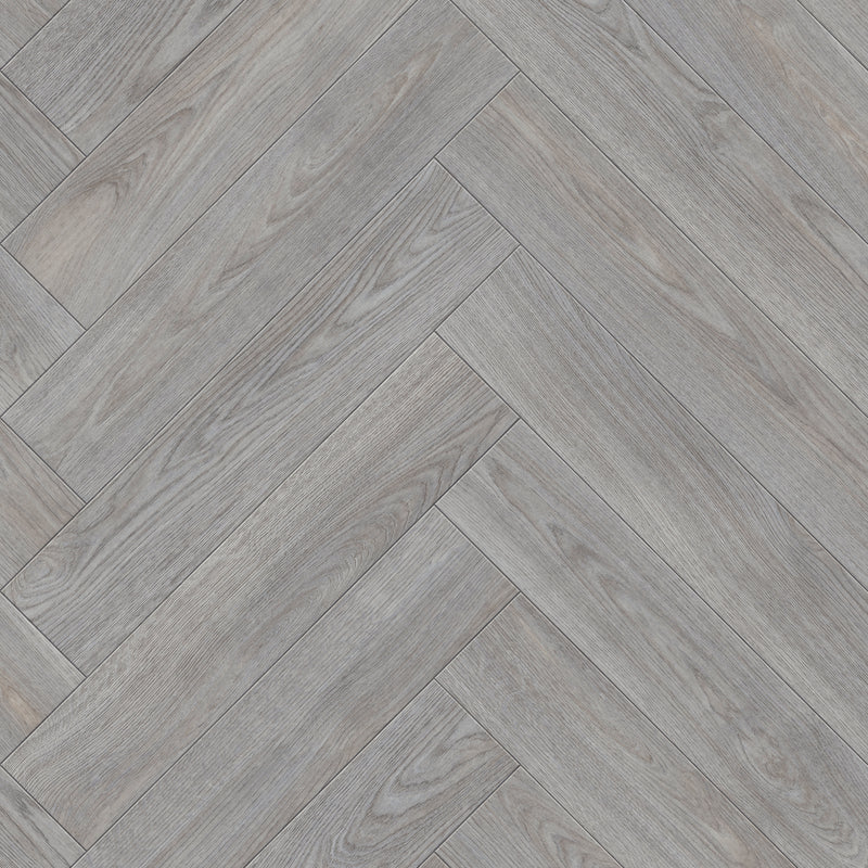Bowfell 2mm Felt Back Roll Vinyl Flooring - Light Grey Herringbone