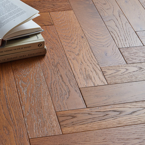 Nordic Herringbone 12mm Engineered Wood Flooring - Brushed Smoked Stained Lacquer