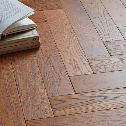Nodic Herringbone 12mm Engineered Wood Flooring - Brushed Smoked Stained Lacquer