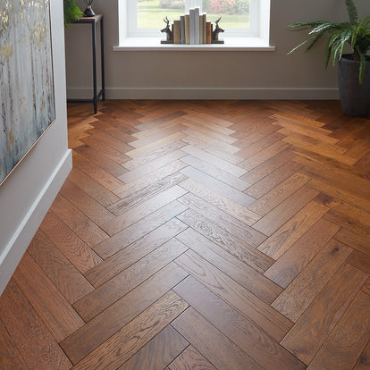 Nodic Herringbone 12mm Engineered Wood Flooring - Brushed Smoked Stained Lacquer