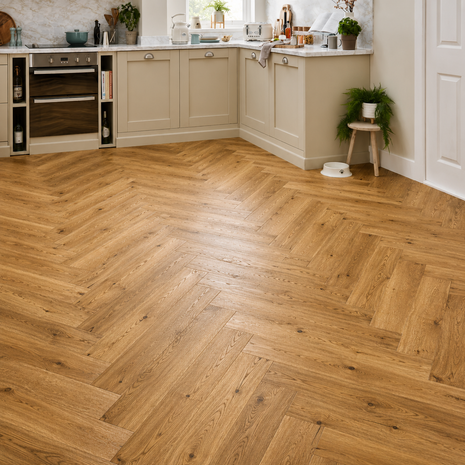 Elterwater Parquet 14mm Herringbone Engineered Wood Flooring - Golden Oak