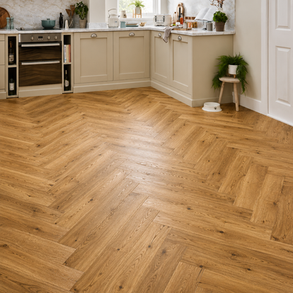 Elterwater Parquet 14mm Herringbone Engineered Wood Flooring - Golden Oak
