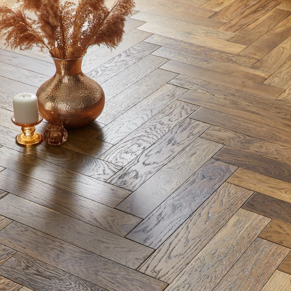 Nordic Herringbone 12mm Engineered Wood Flooring - Brushed Smoked Lacquer