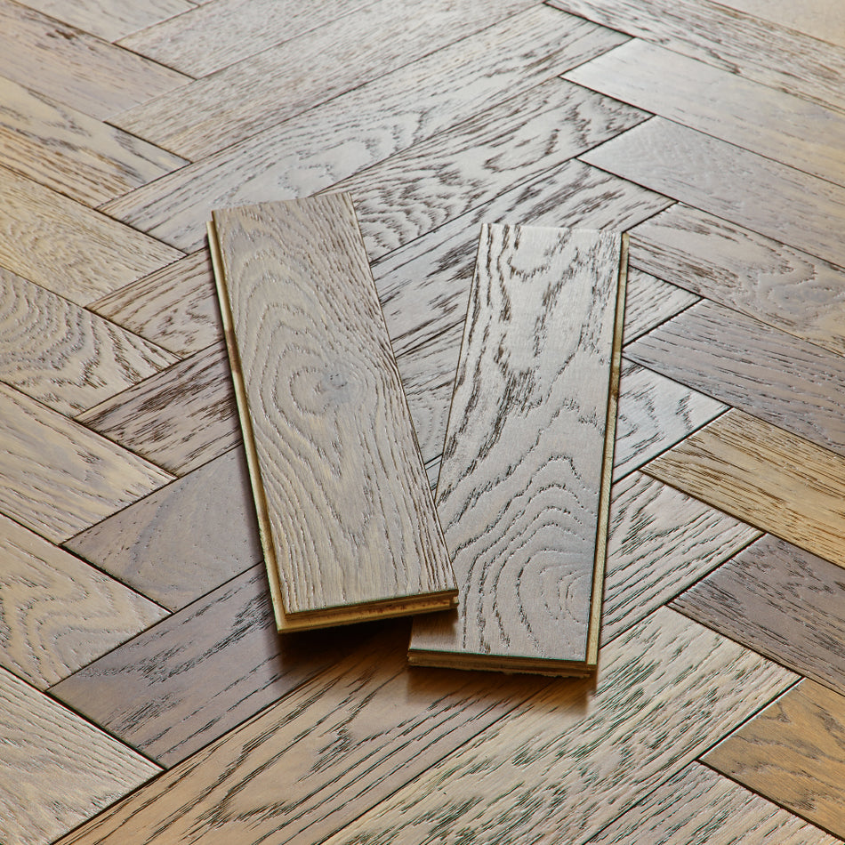 Nordic Herringbone 12mm Engineered Wood Flooring - Brushed Smoked Lacquer