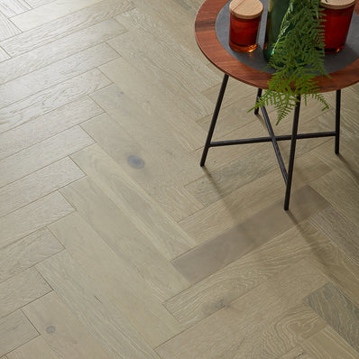Nordic Herringbone 12mm Engineered Wood Flooring - Brushed White Washed Lacquer
