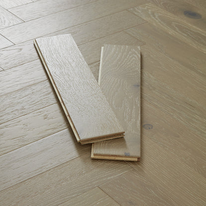 Nordic Herringbone 12mm Engineered Wood Flooring - Brushed White Washed Lacquer