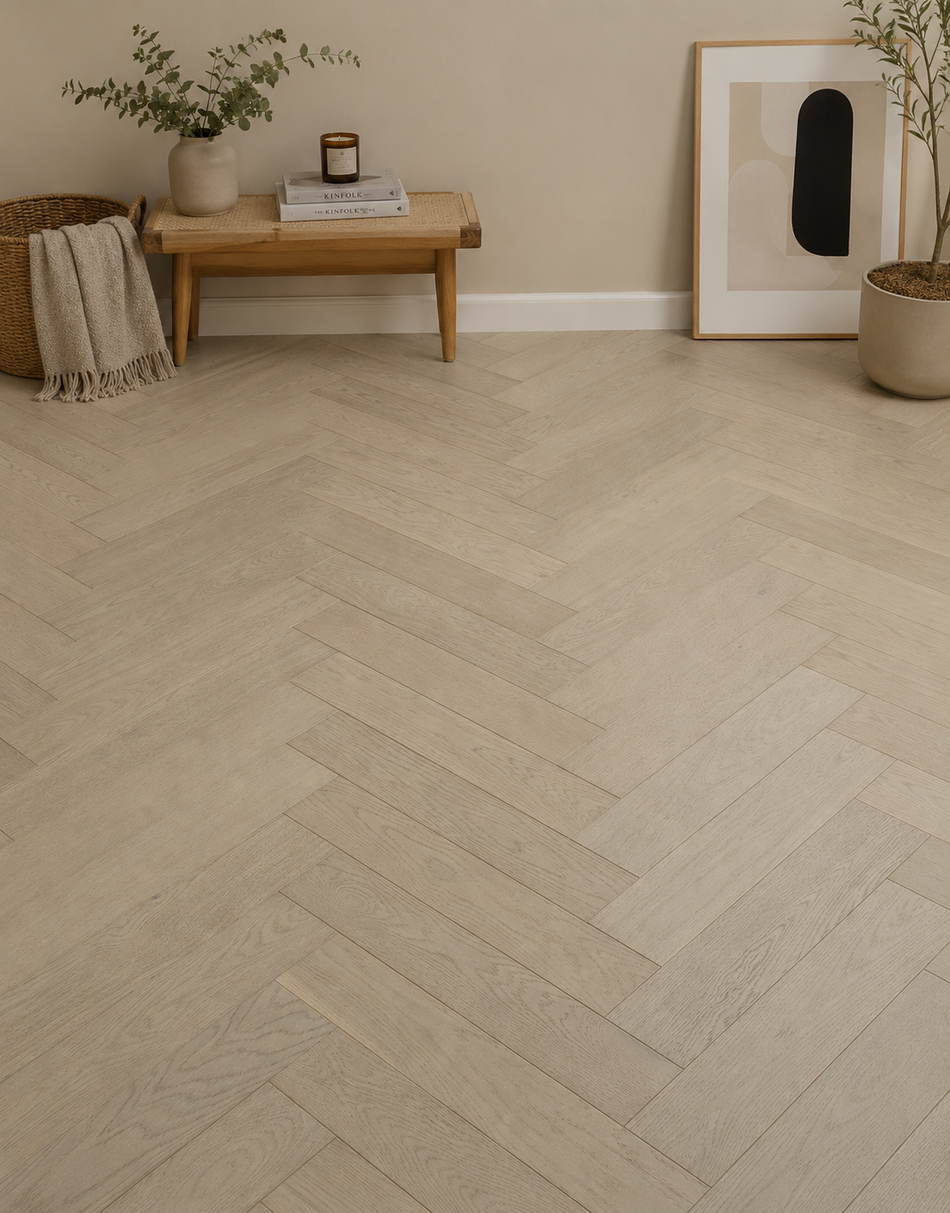 Elterwater Select 14mm Engineered Wood Herringbone Flooring - Chantilly Lace Oak