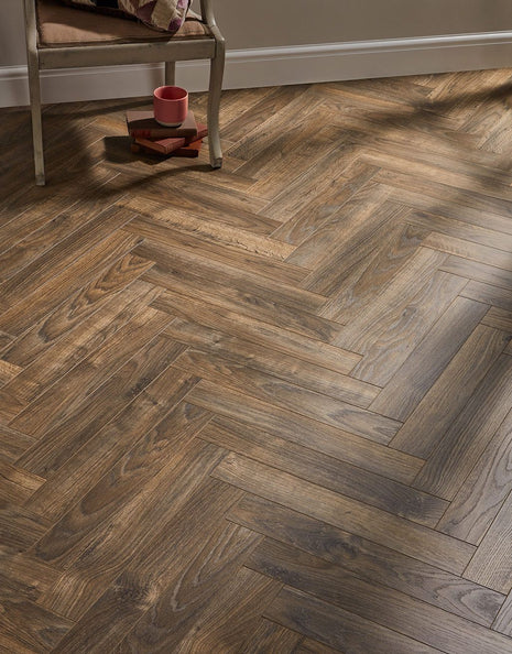 Berry Alloc Thirlmere Herringbone 8mm Laminate Flooring - Dark Oak-SAMPLE