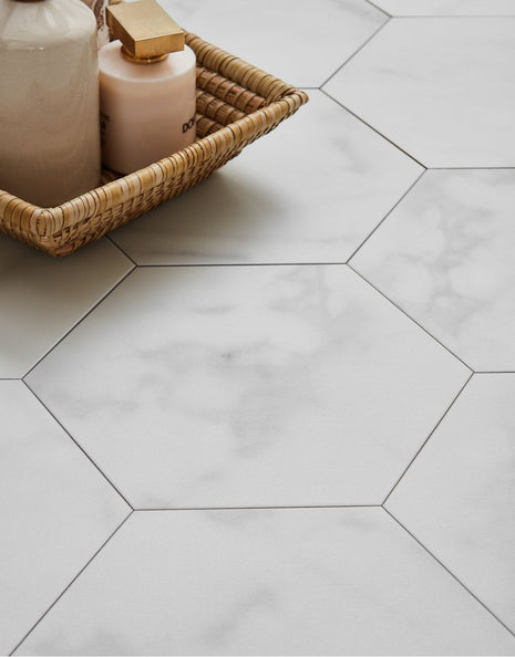 Asenso Aurora Hex Tile -  Carrara Marble