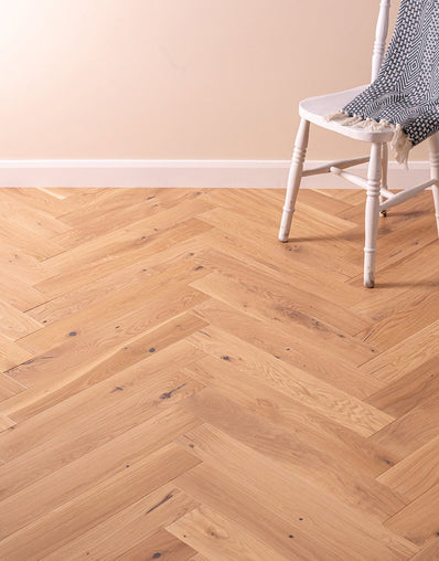 Elterwater 14mm Herringbone Lacquered Engineered Wood Flooring - Vanilla Oak